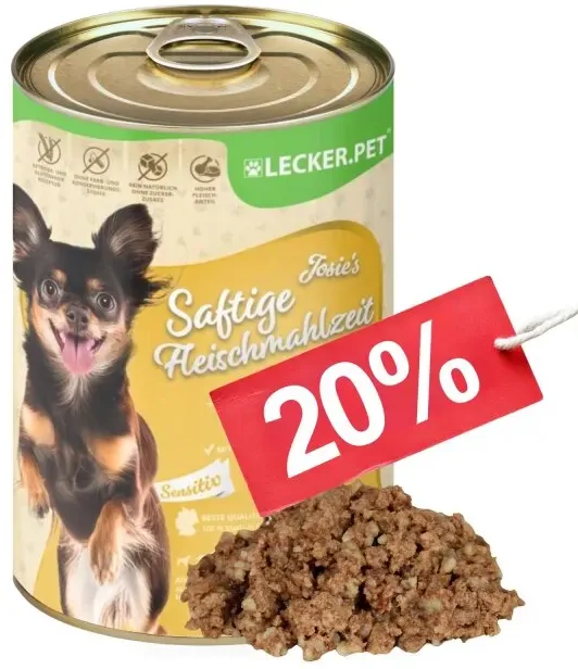 6 x 400 g Lecker.Pet® Josie's Saftige Fleischmahlzeit Sensitiv mit Pute & Reis Hundefutter Nassfutter
