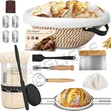 kixiyou 10-teilig Gärkorb Brot Set, 23 cm Gärkorb rund und Komplettset Backzubehör, Gärkörbchen für Brot brot backen Einsteigerset für Anfänger
