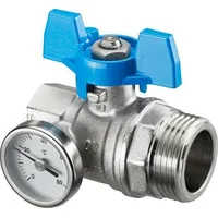 OVENTROP Kugelhahn 1'' blauer Griff mit Thermometer für Edelstahlverteiler