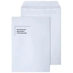 Steinmetz Versandtaschen 9866, C4, mit Fenster, ohne Falte-Falte, selbstklebend, 100g, weiß 4255704301144 Steinmetz 250 Stück