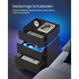alasans Nachttisch mit LED-Beleuchtung, mit 3 Schubladen, schwarz - Schwarz