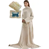 Lucadeau Kuscheldecke mit Ärmeln, Geschenke für Frauen zu Weihnachten, Geburtstagsgeschenke für Mama, anziehbare Decke 150x200 cm (Sand)