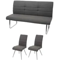 MCW Esszimmer-Set, G55Bank Küchenstuhl Stuhl, Stoff/Textil Edelstahl ~ grau-braun