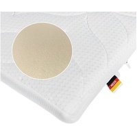 Topper Visco-Topper für Matratzen und Boxspringbetten, Meos, 6 cm hoch, Viscoschaum, 180x200 cm, Made in Germany, Druckentlastende Eigenschaften, 4-seitiger Reißverschluss sorgt für abnehmbaren und waschbaren Bezug, Besonders atmungsaktiv durch Klimaband, Spanngummis gegen ein Verrutschen des Toppers, Schadstoffgeprüfte Materialien weiß 180 cm x 200 cm x 6 cm