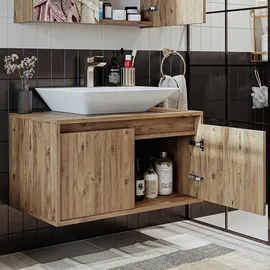 roomartstore.de Roomart Atlantic-85 Unterschrank Bad 85 cm Breit, Weiß-eiche