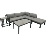 Lounge-Eckgruppe Sofalounge Grau ALU 5-tlg L 100 cm Veranda Terrasse Patio Hof