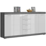 xonox.home Kommode Scout 165 x 85 x 37 cm Rauchsilber / Weiß Hochglanz