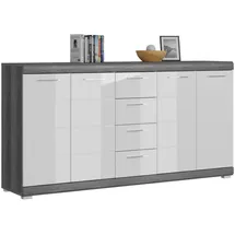 xonox.home Kommode Scout 165 x 85 x 37 cm Rauchsilber / Weiß Hochglanz