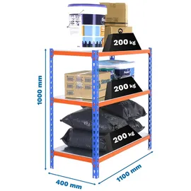 simonclick Lagerregal Stahl 1000x1100x400 mm Blau/Orange