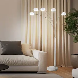 GLOBO Stehleuchte dimmbar Glas Strahler Standlampe Dimmer Stehlampe Wohnzimmer Modern, Marmorsockel, 5x E14, LxBxH 110 x 140 x 210 cm