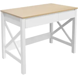 OTTO home Schreibtisch OTTO HOME "Silba", weiß (weiß, eichefarben, weiß, eichefarben), B:100cm H:76cm T:50cm, Tische, Schreibtisch, 2 Schubladen, Landhausstil, Home Office, Breite 100 oder 140 cm