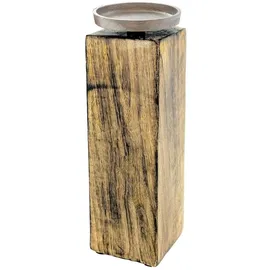 Spetebo Mango Kerzenhalter mit Alu Kerzenteller - groß / 25 cm - Holz Kerzenständer für Stumpen- und Kugel-kerzen