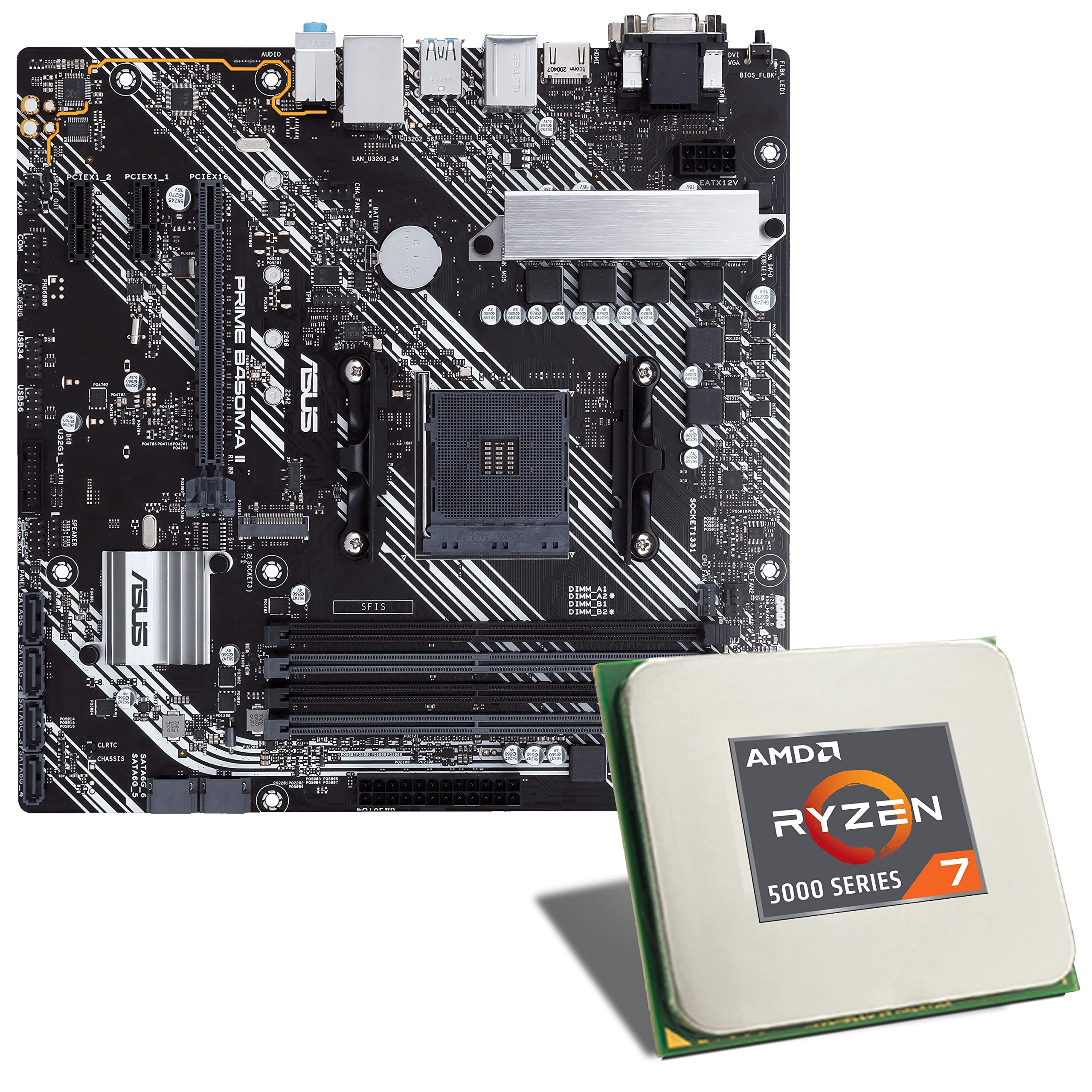 Mainboard Bundle | AMD Ryzen 7 5700X 8x3400 MHz, ASUS Prime B450M-K II, 1x M.2 Port, 6X SATA 6Gb/s, USB 3.2 Gen2 | Tuning Kit | CSL PC Aufrüstkit