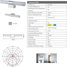 Aloni LED-Spiegelleuchte 12W Wandlampe Bad Beleuchtung Badleuchte Lampe