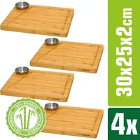 Dune Design 4er Set - Bambus-Servierbrett mit Dip-Schale - 30x25cm Steakbrett aus Holz