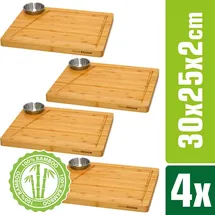 Dune Design 4er Set - Bambus-Servierbrett mit Dip-Schale - 30x25cm Steakbrett aus Holz