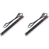 Perel 19 Zoll Steckdosenleiste 8-Fach, 19" Rack Steckdosenleiste mit Schalter, PDU Mehrfachsteckdose Steckerleiste 8 Steckdosen Typ E Erdungsstift, Kabel 2.15 m, 3G1.5, für innen, schwarz