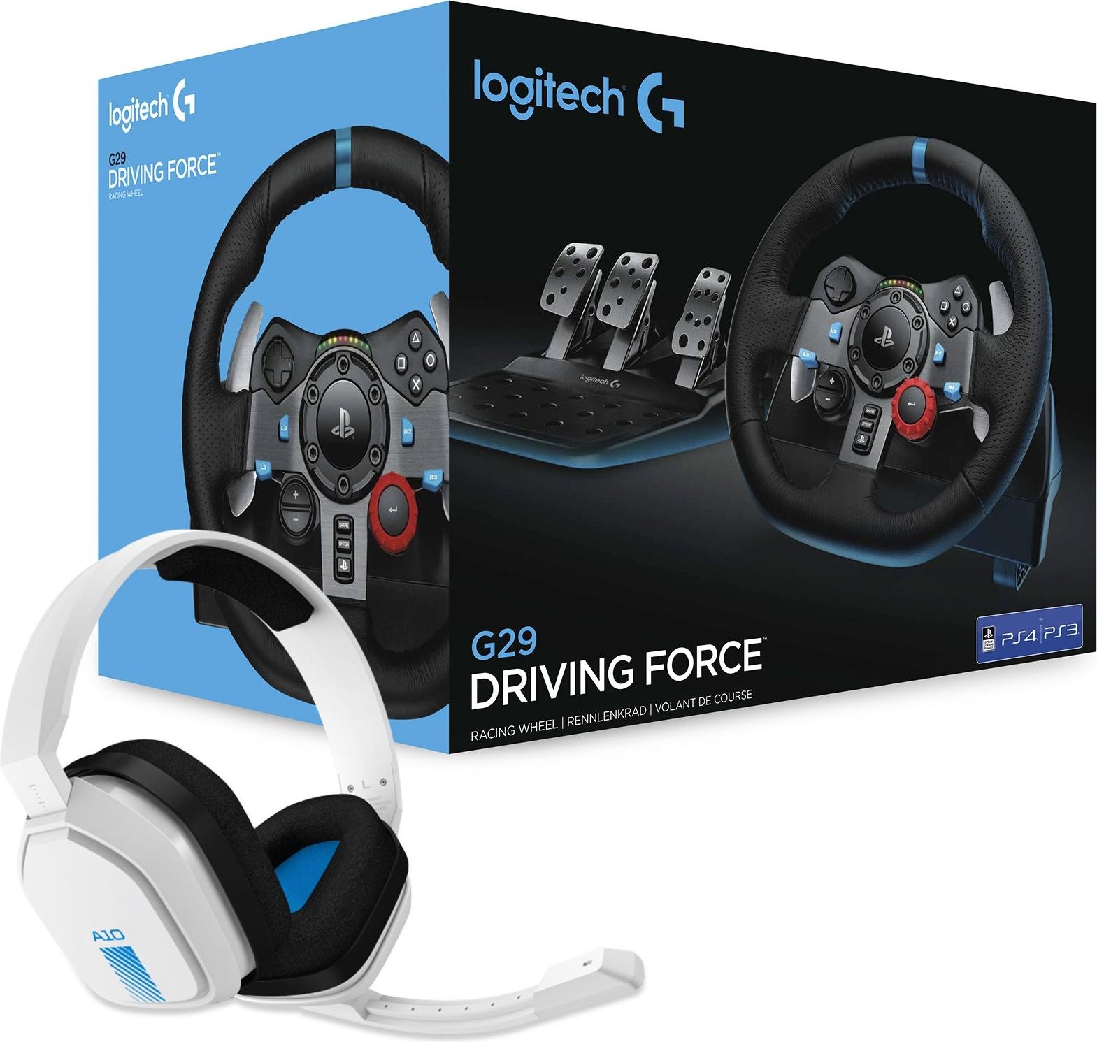 Logitech G29 Driving Force Racing Wheel + Astro A10 (PS5, PS3, PC, PS4), Gaming Controller, Schwarz