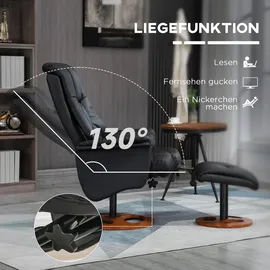 Homcom Relaxsessel mit Hocker, Fernsehsessel, TV Sessel mit Liegefunktion, 130° neigbar, für Wohnzimmer, Freizeitraum, Kunstleder Schwarz, 77 x 89 x 110 cm
