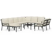 vidaXL 11-tlg. Garten-Lounge-Set mit Sandfarbigen Kissen Stahl