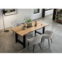 SalesFever Essgruppe, 5 tlg. 160 x 85 cm | Bezug Samt creme Gestell schwarz Tisch Naturfarben | 370018