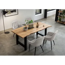 SalesFever Essgruppe, 5 tlg. 160 x 85 cm | Bezug Samt creme Gestell schwarz Tisch Naturfarben | 370018