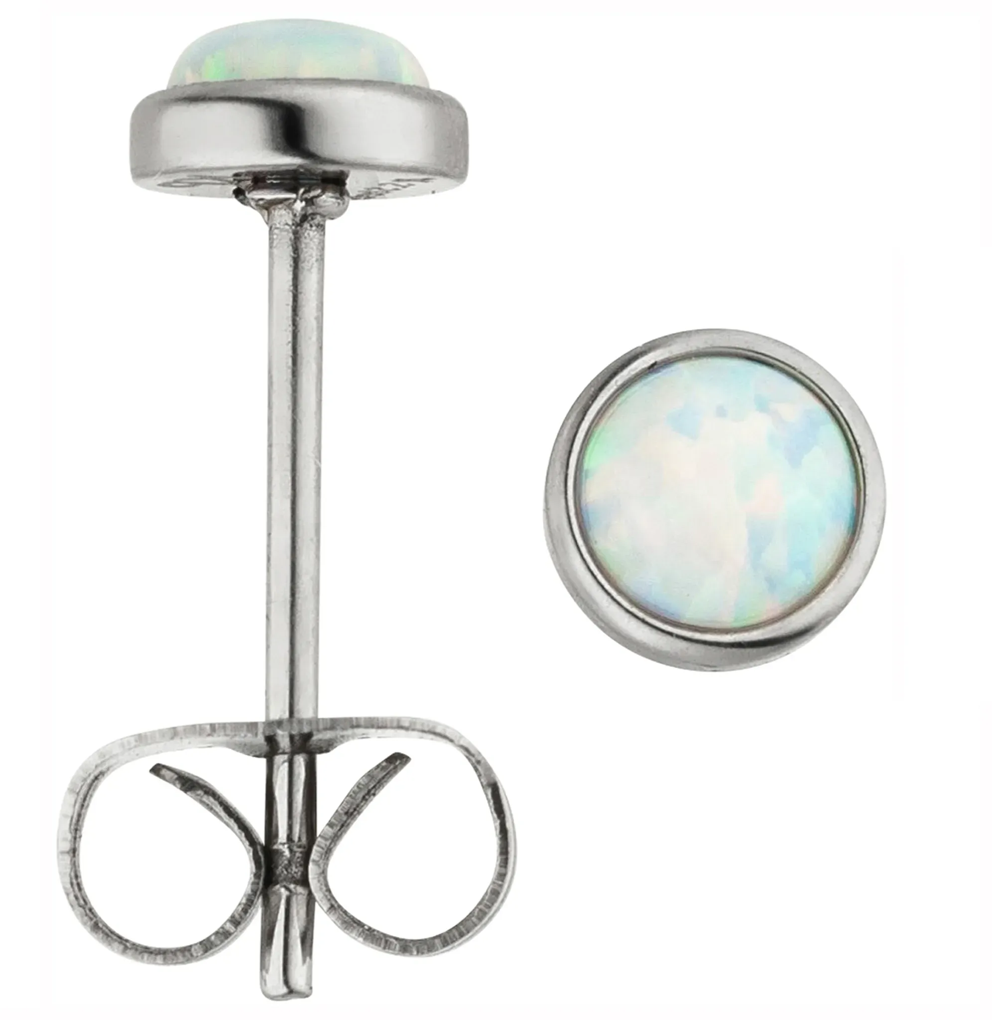 Paar Ohrstecker JOBO "Ohrringe 5 mm" Ohrringe Gr. Edelstahl, silberfarben (edelstahlfarben) Damen Edelstahl mit synthetischem Opal