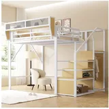 Odikalo Hochbett Jugendbett Metallbett 90x200 140x200 Sicherheitsleiter Staufach 140 cm x 200 cm