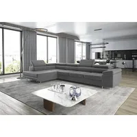 thematys Ecksofa ASTON LONG 355 x 204cm mit Schlaffunktion & Bettkasten – L-Sofa, mit 4 verstellbaren Kopfstützen, Cord (Poso) oder Samt (Monolith), - XXL Wohnlandschaft im modernen Design grau