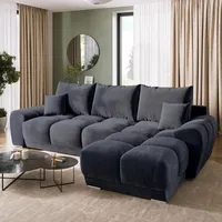 BroMARKT Ecksofa NUBES Schlaffunktion Bettkasten L-Form 298x184x85cm Graphit - Grau