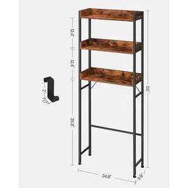 VASAGLE Waschmaschinenregal 63 x 25 x 165 cm Braun-Schwarz