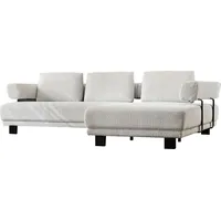 Ecksofa HUKLA "HU-HP18064" Sofas Gr. B/H/T: 297cm x 85cm x 214cm, Chenille, Recamiere rechts, ohne elektrische Vorziehbank, kama ecru Optional mit motorischer Vorziehbank, stylische Reling