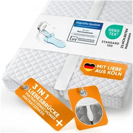 Blumtal Set Liebesbrücke für Matratzen + Matratzenkeil bis 240 cm Gesamtbreite - wasserdichter Matratzenverbinder mit Spanngurten 90 cm Länge + Ritzenfüller T-Keil - Matratzenbrücke waschbar 60 °C