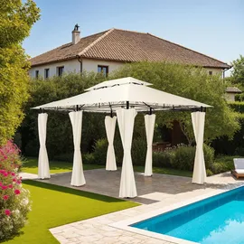 Tectake Luxus Gartenpavillon 4 x 3 m inkl. 6 Seitenteile creme