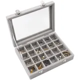 24 Fächer Schmuckkästchen,Jewelry Organizer Ring Schmuckkästchen Ringe Ohringaufbewahrung,Samt Schmuckbox Schmuckdisplay mit Glasdeckel für Damen Mädchen