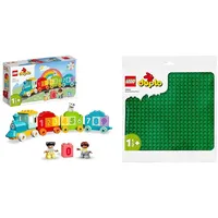 LEGO 10954 DUPLO Zahlenzug - Zählen Lernen, Zug Spielzeug, Eisenbahn & 10980 DUPLO Bauplatte in Grün, Grundplatte für DUPLO Sets, Konstruktionsspielzeug für Kleinkinder, Mädchen und Jungen