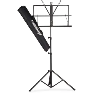 Relaxdays Notenständer mit Tasche, Notenpult, Orchesterpult, Notenablage, klappbar und leicht, 60-130 cm, in Schwarz
