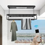 Elektrischer Wäscheständer Deckenmontage, Wäscheständer Decke, Fernbedienung Wäschespinne Mit Decke Ausziehbarer Wäschehalter Led Beleuchtung 125x31x7cm Schwarz