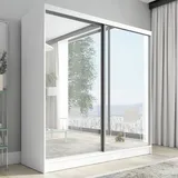 mebloland Schwebetürenschrank, 2-türig Schrank mit Spiegel IVAR 200 cm weiß