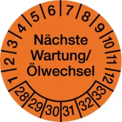 Dreifke® Prüfplakette, Wartung/Ölwechsel Ø 30mm - Bogen = 10 Pla - 30 mm Folie selbstklebend, 10 St
