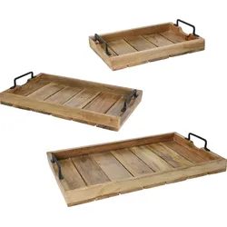 Tablett Holz Frühstück Tablett Serviertablett Vintage Metallgriff 3tlg Set A510