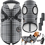 LOVPET LOVPET® Hundejacke Hundemantel mit Geschirr, inkl. 45 Stück Kotbeutel + Spender, Hunde Winterweste gefüttert wasserdicht, Gepolsterte Weste Mit Brustgurt, Reflektoren, D-Ring