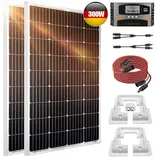 Rhein Beleuchtung Solarmodul 300W 12V Solaranlage Komplettset mit Solarpanel - Monokristallin, 300 W, Monokristallin, (1-St., Solarmodule für Garten/Haus/Camping - Einfache Montage), IP65 + MPPT Regler - Ideal für Wohnmobil Komplettset