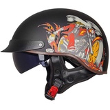 Halbschalenhelm mit ECE, Retro Motorrad Jethelm Chopper Helm mit Sonnenblende Für Erwachsene Männer Und Frauen Cruiser Moped Scooter ATV M~XXL