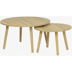 2er Set von runden Couchtischen Nepal, Eschenholzdekor - Nepal