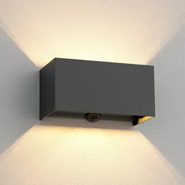 ledscom.de Wandleuchte CUBEL, Dämmerungssensor, Bewegungmelder für außen, IP65, Up-/Downlight, anthrazit matt, rechteckig, 2x G9 max. 10W