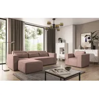 Ecksofa Schlafsofa inkl. Sessel WALDO Stoff Poso Altrosa Ottomane Links - Rosa