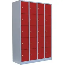 Classix Schließfachschrank Stahl 118,5 x 50,0 x 180,0 cm Lichtgrau/Feuerrot 20 Fächer abschließbar
