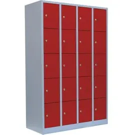 Classix Schließfachschrank Stahl 118,5 x 50,0 x 180,0 cm Lichtgrau/Feuerrot 20 Fächer abschließbar