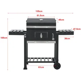 casa.pro Holzkohlegrill Arnad 105 x 135 x 47,5 cm Schwarz 
